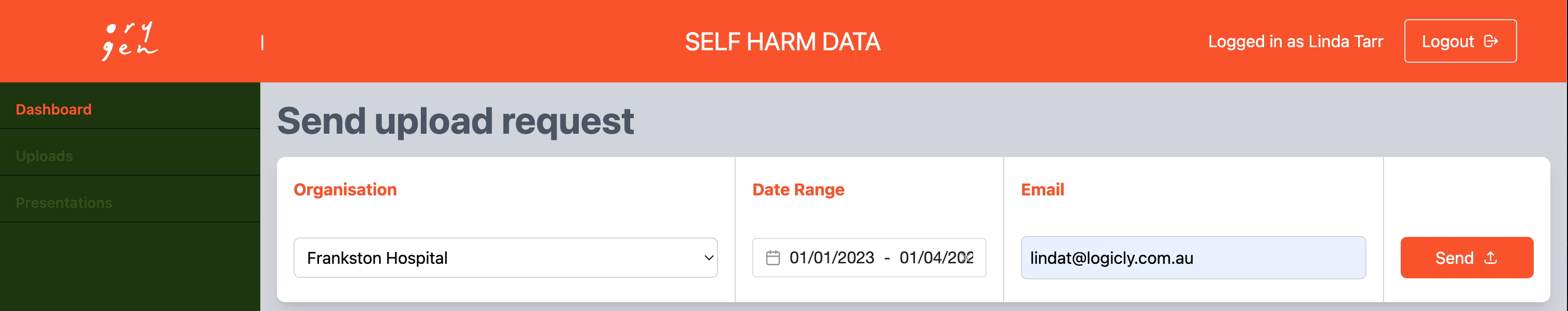 Orygen ED App - uploads dashboard